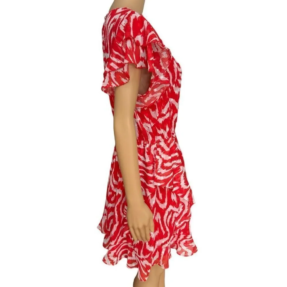 Anthropologie Dolan Women's Julia Clip Dot Jacquard Chiffon Dress Red Tiger Sz L - Picture 3 of 9
